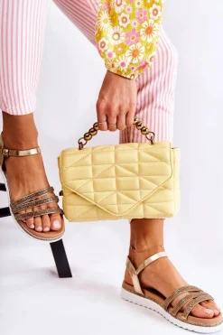 Boto Sandały Płaskie*Damskie Sandały Z Cyrkoniami Złote Sorrita