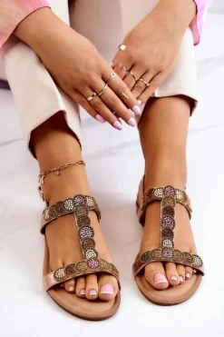 Damskie Damskie buty S.Barski Damskie Sandały Z Dżetami Różowe Złoto Julies