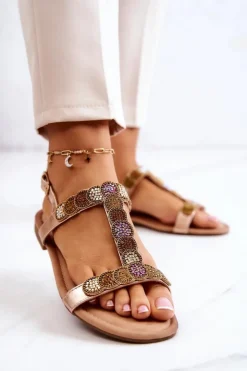 Damskie Damskie buty S.Barski Damskie Sandały Z Dżetami Różowe Złoto Julies