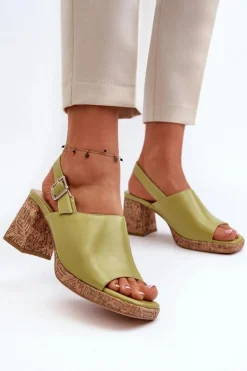 Damskie Buty Sergio Leone Damskie Sandały Z Eko Skóry Na Słupku Sergio Leone SK572 Pistacjowe