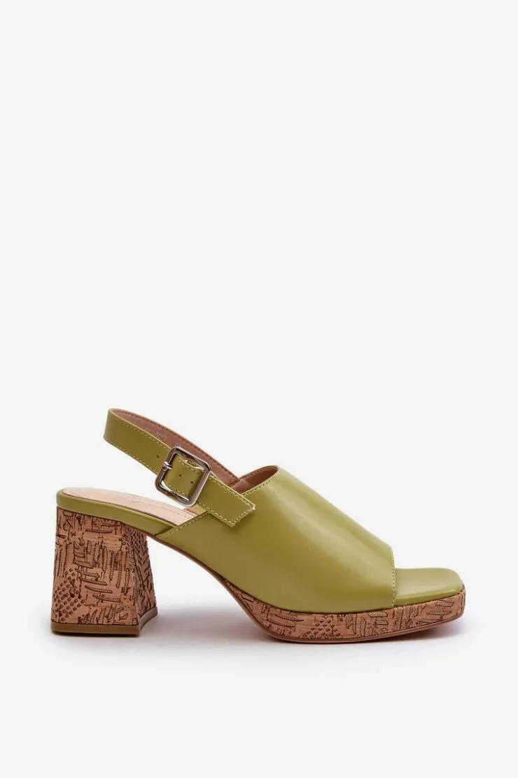 Damskie Buty Sergio Leone Damskie Sandały Z Eko Skóry Na Słupku Sergio Leone SK572 Pistacjowe