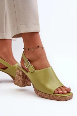 Damskie Buty Sergio Leone Damskie Sandały Z Eko Skóry Na Słupku Sergio Leone SK572 Pistacjowe