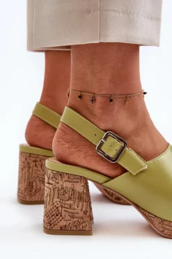 Damskie Buty Sergio Leone Damskie Sandały Z Eko Skóry Na Słupku Sergio Leone SK572 Pistacjowe