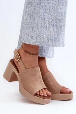 Buty damskie Vinceza Sandały Na Obcasie*Damskie Sandały Z Eko Zamszu Na Platformie I Obcasie Beżowe Vatle