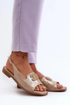 Hot Damskie buty S.Barski Damskie Sandały Z Ozdobą S.Barski KV27-049 Złote