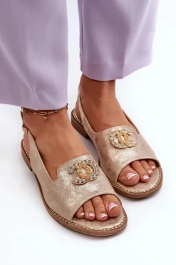 Hot Damskie buty S.Barski Damskie Sandały Z Ozdobą S.Barski KV27-049 Złote