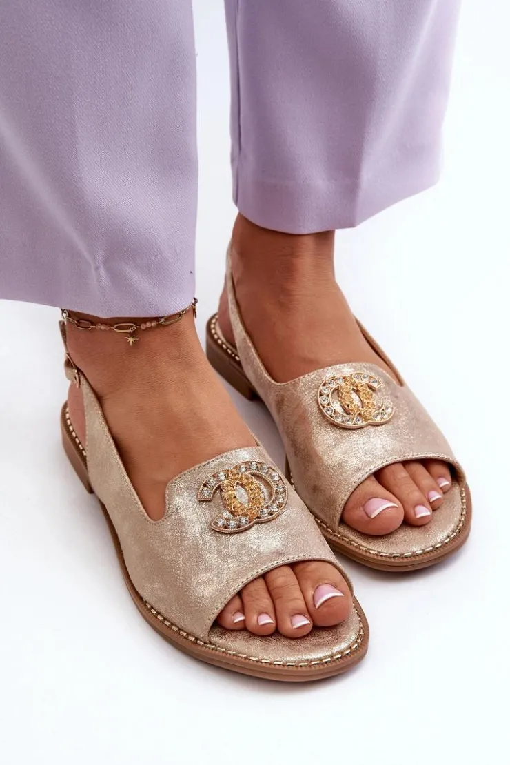 Hot Damskie buty S.Barski Damskie Sandały Z Ozdobą S.Barski KV27-049 Złote