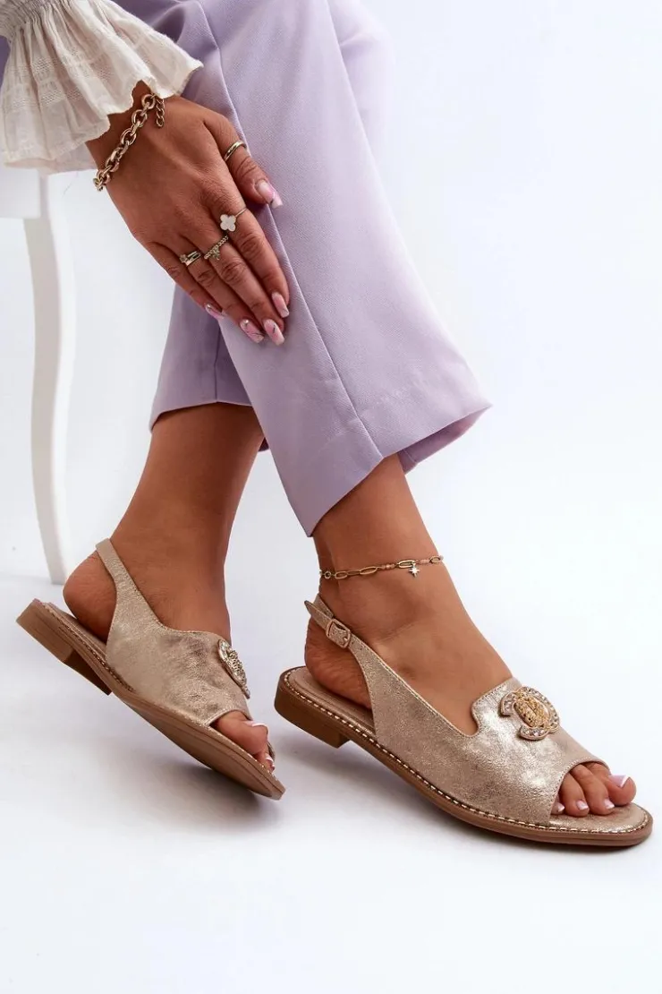 Hot Damskie buty S.Barski Damskie Sandały Z Ozdobą S.Barski KV27-049 Złote