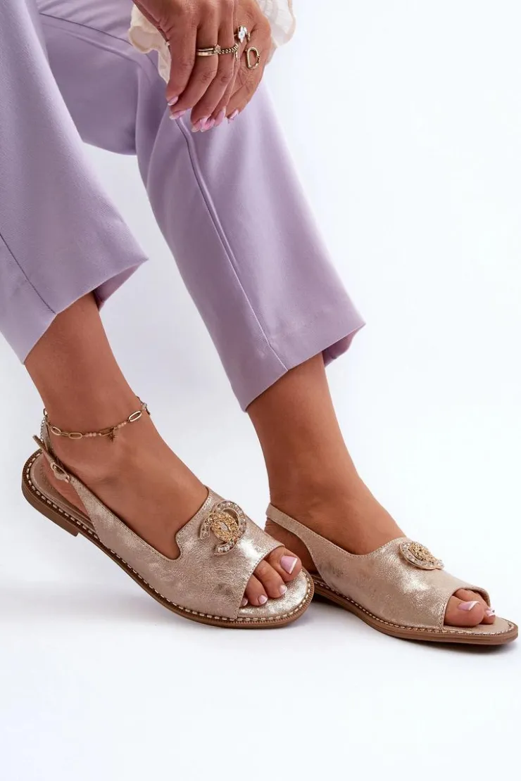 Hot Damskie buty S.Barski Damskie Sandały Z Ozdobą S.Barski KV27-049 Złote