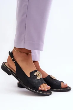 Outlet Damskie buty S.Barski Damskie Sandały Z Ozdobą S.Barski KV27-049 Czarne