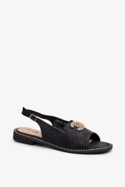 Outlet Damskie buty S.Barski Damskie Sandały Z Ozdobą S.Barski KV27-049 Czarne