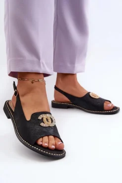 Outlet Damskie buty S.Barski Damskie Sandały Z Ozdobą S.Barski KV27-049 Czarne