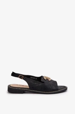 Outlet Damskie buty S.Barski Damskie Sandały Z Ozdobą S.Barski KV27-049 Czarne