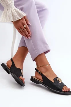 Outlet Damskie buty S.Barski Damskie Sandały Z Ozdobą S.Barski KV27-049 Czarne