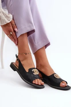 Outlet Damskie buty S.Barski Damskie Sandały Z Ozdobą S.Barski KV27-049 Czarne