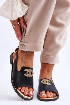 Damskie buty S.Barski Sandały Płaskie*Damskie Sandały Z Ozdobą S.Barski KV-2775-49 Czarne