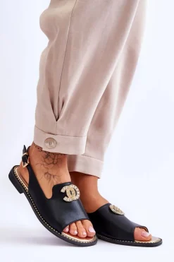 Damskie buty S.Barski Sandały Płaskie*Damskie Sandały Z Ozdobą S.Barski KV-2775-49 Czarne