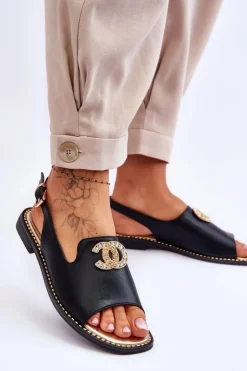 Damskie buty S.Barski Sandały Płaskie*Damskie Sandały Z Ozdobą S.Barski KV-2775-49 Czarne