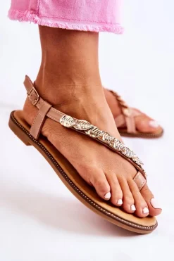 Outlet Boto Damskie Sandały Z Ozdobami Na Pasku Różowe Alamis