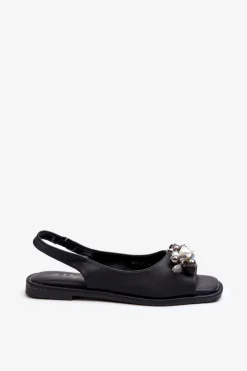 Damskie buty S.Barski Sandały Płaskie*Damskie Sandały Z Ozdobami S.Barski KV27-004 Czarne