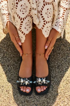 Damskie buty S.Barski Sandały Płaskie*Damskie Sandały Z Ozdobami S.Barski KV27-004 Czarne