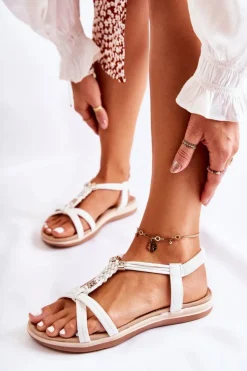 Damskie Boto Damskie Sandały Z Ozdobami Białe Amberly