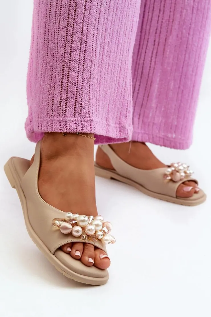 Best Damskie buty S.Barski Damskie Sandały Z Ozdobami S.Barski KV27-004 Beżowe Beżowy