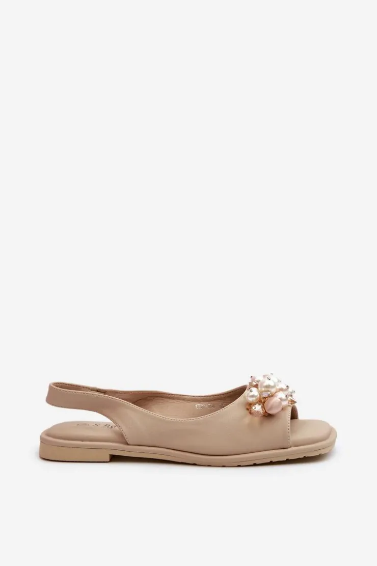 Best Damskie buty S.Barski Damskie Sandały Z Ozdobami S.Barski KV27-004 Beżowe Beżowy