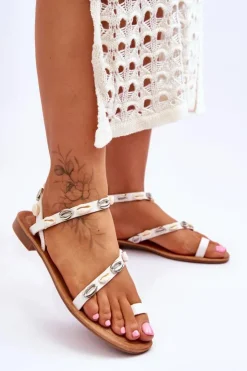 Damskie Boto Damskie Sandały Z Ozdobnymi Muszelkami Biało-Beżowe Verdem