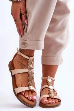 Damskie Boto Damskie Sandały Z Ozdobnym Paskiem Beżowe Rochelle