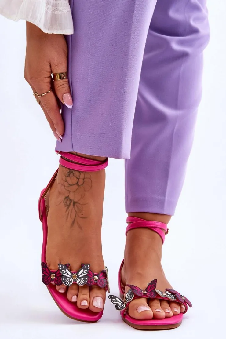Best Boto Damskie Sandały Z Ozdobnymi Motylami Fuksja Jeane