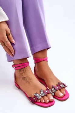 Best Boto Damskie Sandały Z Ozdobnymi Motylami Fuksja Jeane