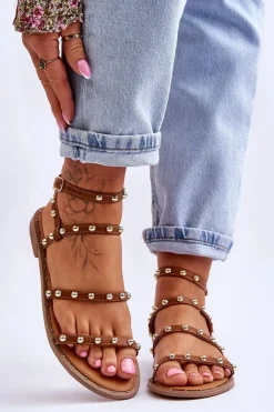 Damskie Boto Damskie Sandały Z Ozdobnymi Ćwiekami Brązowe Dorothy