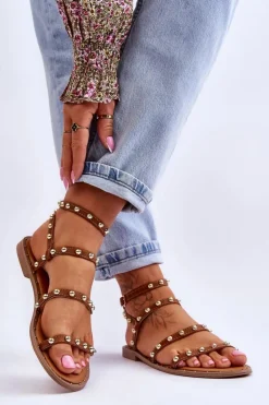 Damskie Boto Damskie Sandały Z Ozdobnymi Ćwiekami Brązowe Dorothy