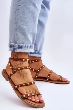 Damskie Boto Damskie Sandały Z Ozdobnymi Ćwiekami Brązowe Dorothy