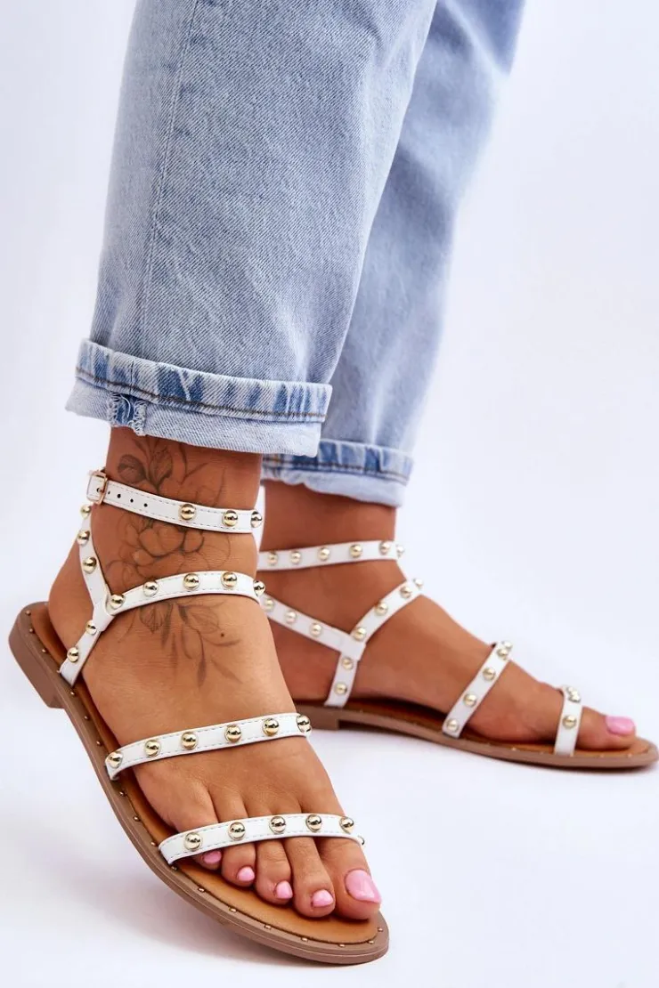 Damskie Boto Damskie Sandały Z Ozdobnymi Ćwiekami Białe Dorothy