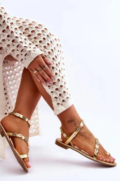 Best Boto Damskie Sandały Z Ozdobnymi Muszelkami Złote Verdem