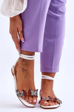 Damskie Boto Damskie Sandały Z Ozdobnymi Motylami Białe Jeane