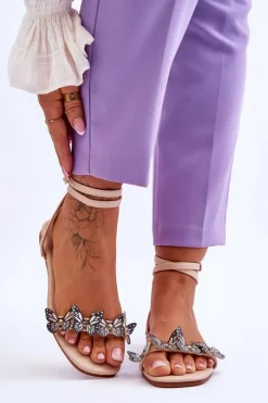 Damskie Boto Damskie Sandały Z Ozdobnymi Motylami Beżowe Jeane