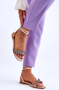 Damskie Boto Damskie Sandały Z Ozdobnymi Motylami Beżowe Jeane