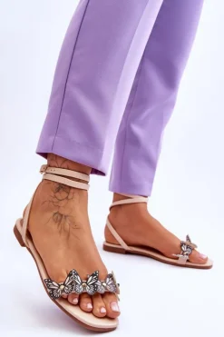 Damskie Boto Damskie Sandały Z Ozdobnymi Motylami Beżowe Jeane