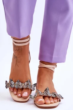 Damskie Boto Damskie Sandały Z Ozdobnymi Motylami Beżowe Jeane