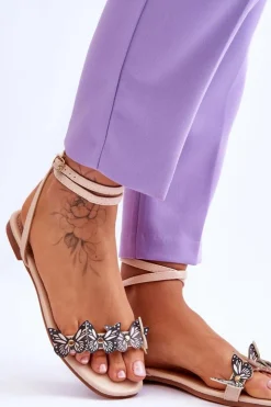 Damskie Boto Damskie Sandały Z Ozdobnymi Motylami Beżowe Jeane