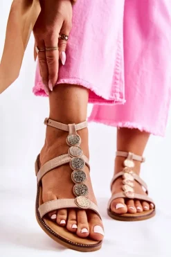 Damskie Boto Damskie Sandały Z Ozdobnym Paskiem Beżowe Seila