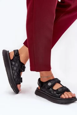 Damskie Boto Damskie Sandały Z Ozdobnymi Detalami Na Rzepy Czarne Zoliner