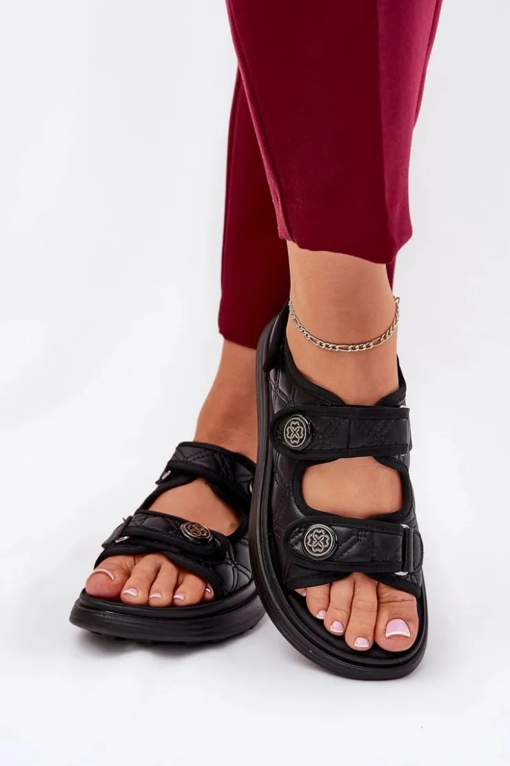 Damskie Boto Damskie Sandały Z Ozdobnymi Detalami Na Rzepy Czarne Zoliner