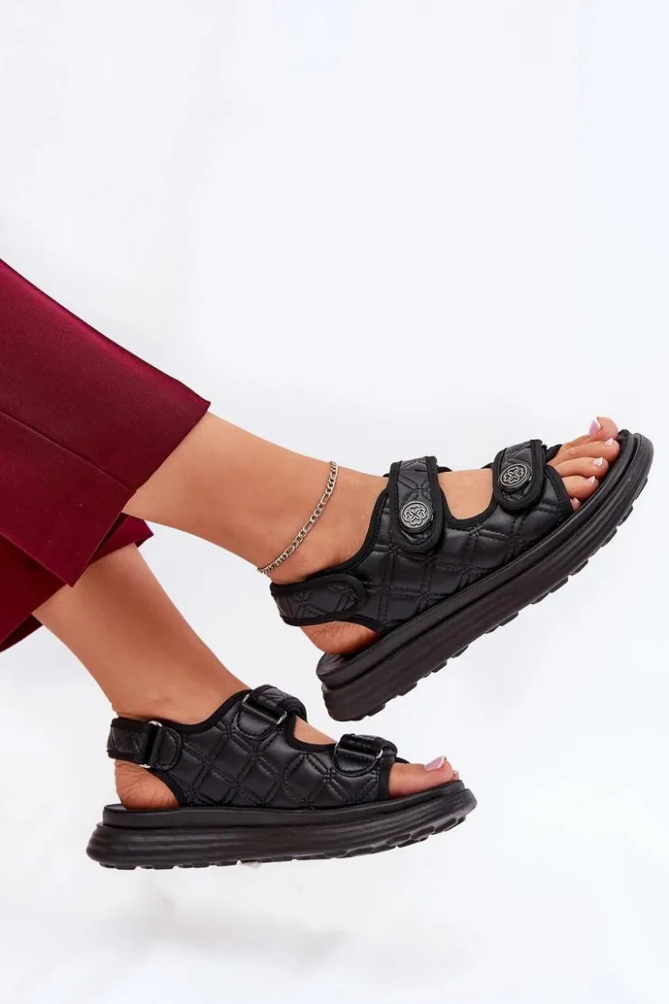 Damskie Boto Damskie Sandały Z Ozdobnymi Detalami Na Rzepy Czarne Zoliner