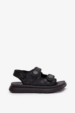 Damskie Boto Damskie Sandały Z Ozdobnymi Detalami Na Rzepy Czarne Zoliner