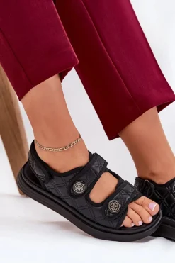 Damskie Boto Damskie Sandały Z Ozdobnymi Detalami Na Rzepy Czarne Zoliner