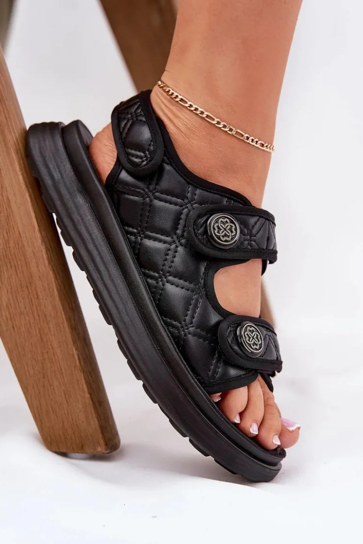 Damskie Boto Damskie Sandały Z Ozdobnymi Detalami Na Rzepy Czarne Zoliner